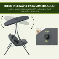 Outsunny Baloiço de Jardim Exterior de 3 Lugares com Toldo Ajustável e Estrutura de Aço 202x115x168 cm Cinzento Escuro(m-5)