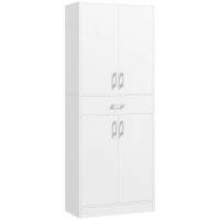 HOMCOM Buffet haut armoire de cuisine 4 portes 2 placards et 1 tiroir central hauteur 180 cm avec 2 étagères réglables blanc(m-1)