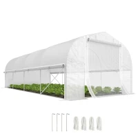 Outsunny 19.5 x 9.8ft Tunnel Greenhouse, with Accessories - White(m-10)