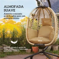 Outsunny Cadeira Suspensa com Suporte Cesto Dobrável Almofada e Apoio de Cabeça para Interior e Exterior Capacidade 120 kg Bege(m-6)