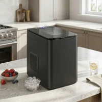 HOMCOM Countertop Ice Maker Machine Self-Cleaning Compact Ice Machine with Ice Scoop and Basket Black(m-2)