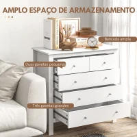 HOMCOM Cómoda com 5 Gavetas com Pés Elevados para Sala e Escritório Estilo Moderno 79x39,5x80,5 cm Branco(m-4)