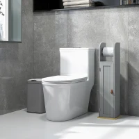 kleankin Meuble de salle de bain support papier toilette avec placard et étagères réglables 20 x 20 x 80 cm gris(m-10)