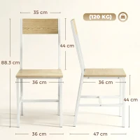 HOMCOM Set di 2 Sedie da Pranzo con Schienale Inclinato e Struttura Metallica, 36x47x88.3 cm, Legno naturale(m-3)