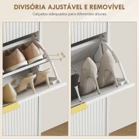 HOMCOM Sapateira Estreita com 3 Portas Caneladas com Prateleiras Ajustáveis para 18 Pares de Sapatos 60x24x122,5 cm Branco(m-6)