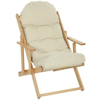 HOMCOM Klapp- und verstellbarer Wohnzimmer-Sessel aus Holz, komfortabler Relaxsessel mit dick gepolstertem, gestepptem Kissen(m-1)