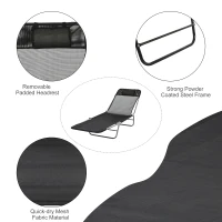 Outsunny Folding Sun Lounger for Garden, Texteline Reclining Sun Bed with 5 Position Adjustable Backrest, Headrest, Portable Garden Lounger Recliner Chair for Beach, Patio, Camp, Black(m-7)