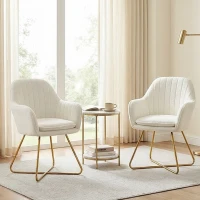HOMCOM Set of Two Boucle Dining Chairs - Cream(m-7)