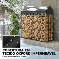 Outsunny Suporte de Lenha Metálico para Exterior com Cobertura Impermeável, 186x70x185 cm, Preto(m-5)