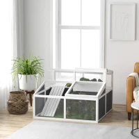 PawHut Maison enclos cage pour petit animal tortue avec 2 espaces toit en polycarbonate 3 portes rampe 115 x 115 x 82 cm gris(m-10)