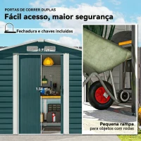 Outsunny Abrigo de Jardim Exterior 2,36m² 213x120x194 cm com Base Reforçada (Piso NÃO Incluído) e Portas de Correr Verde(m-6)