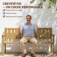 Outsunny Banc de Jardin 3 Places en Bois Banquette Terrasse avec Capacité 360kg Robuste Siège FSC pour Balcon Parc et Porche Teck(m-7)