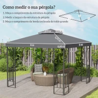 Outsunny Toldo de Substituição 3x3 m com Design de Dois Níveis Orifícios de Drenagem e Proteção UV Apenas Toldo Estrutura Não Incluída Cinzento(m-3)
