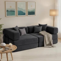 HOMCOM Sofá Cama de 2 Lugares Dobrável Estofado em Chenilla com 2 Almofadas Braços Largos Acolchoamento Grosso  Cinzento Escuro(m-8)