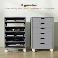 HOMCOM Bloco de Gavetas Móvel Arquivador com 6 Gavetas Suporte para Impressora com Rodas 40x35x63 cm Cinzento(m-4)