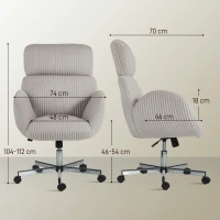 HOMCOM Cadeira de Escritório com Apoio de Cabeça Regulável Altura Ajustável Função Basculante 74x70x104-112 cm Cinzento(m-3)
