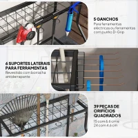 Outsunny Organizador de Ferramentas de Jardim de 3 Níveis para Garagem com Ganchos para Pás Ancinhos Vassouras 84x53x73 cm Preto(m-4)