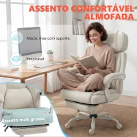 HOMCOM Cadeira de Escritório Reclinável com Massagem Vibratória de 6 Pontos Aquecimento Lombar Apoio de Cabeça Ajustável Apoio para os Pés Creme(m-7)
