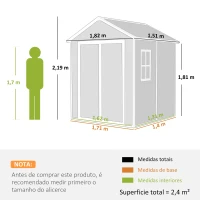 Outsunny Abrigo de Jardim em Resina 182x151x219 cm com Piso Janela Ventilação Portas Duplas Cinzento(m-3)