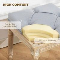 HOMCOM Vintage Foot Stool, Tufted Square Footrest with Wood Legs, Light Grey(m-5)