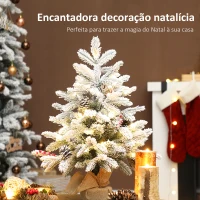 HOMCOM Mini Árvore de Natal Artificial com 35 Luzes LED 182 Ramos com Neve Pinhas Bagas e Base de Saco de Juta Ø48x60 cm Verde(m-4)