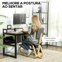 HOMCOM Cadeira Ergonómica de Joelhos com Encosto Almofadas Acolchoadas Estrutura de Madeira para Melhor Postura 51x84x93 cm Cinzento(m-4)