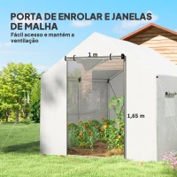 Outsunny Estufa tipo Túnel 2x3x2 m Estufa de Exterior com 4 Janelas de Malha e Porta com Fecho de Correr Estufa para Cultivos Anti UV Branco(m-5)