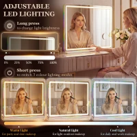 HOMCOM Vanity Mirror with Lights, Dimmable Makeup Mirror with Adjustable Colour Temperature, RGB Light, Bluetooth Speaker White(m-5)