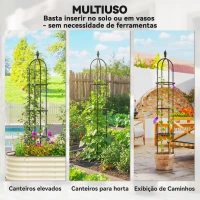 Outsunny Conjunto de 2 Obeliscos de Jardim em Aço 1,74 m Treliças para Plantas Trepadeiras Rosas para Exterior Pátio Preto(m-7)