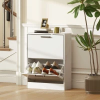 HOMCOM Sapateira Estreita 2 Portas de Alto Brilho com Prateleiras Ajustáveis Design Mármore para 8 Pares de Sapatos 60x24x80 cm Branco(m-8)