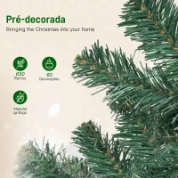 HOMCOM Árvore de Natal de 180 cm com Decorações 200 Luzes LED Branco Quente 8 Modos de Iluminação e 650 Ramos Verde(m-6)