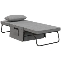 HOMCOM Sofá Cama 4 em 1  Estofado em Linho com Encosto Ajustável em 5 Níveis e Almofada Acolchoada  75x80x74 cm Cinza(m-10)