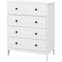 HOMCOM Commode meuble de rangement 5 tiroirs pour chambre, bureau, entrée, blanc et poignée métal noir
