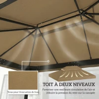 Outsunny Toile de rechange pour pavillon toile de tonnelle 4 x 3 m, double toit avec trous de drainage, polyester 370 g/m², beige(m-4)