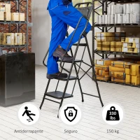HOMCOM Escada Dobrável com 4 Degraus Apoio para os Braços e Suporte para Ferramentas 50x83x157,5 cm Preto(m-11)