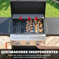 Outsunny Barbecue a Gás com 3 Queimadores 9 kW Termómetro Mesas Laterais Dobráveis e 2 Rodas Ganchos Preto(m-4)