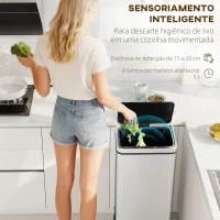 HOMCOM Balde de Lixo Automático 50 L  em Aço Inoxidável com Sensor Infravermelhos e Aro de Retenção 35,5x26x83,5 cm Prata(m-4)