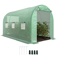 Outsunny Estufa tipo Túnel 400x200x205 cm Estufa de Jardim com Porta Enrolável e 6 Janelas Cobertura de PE 140 g/m² Verde(m-10)