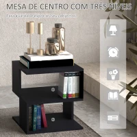 HOMCOM Mesa Auxiliar Mesa de Cabeceira de 2 Níveis com Prateleira de Armazenamento para Sala Quarto Estante 40x40x43 cm Preto(m-5)