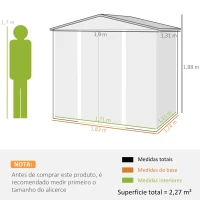Outsunny Abrigo de Jardim 2,27 m² 190x131x188 cm com 2 Ventilações Porta com Fechadura para Armazenamento de Ferramentas Cinza(m-3)