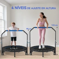 HOMCOM Trampolim Fitness Ø122 Trampolim Dobrável com Pega Ajustável em 4 Níveis Estrutura de Aço Azul(m-4)