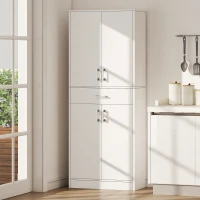 HOMCOM Buffet haut armoire de cuisine 4 portes 2 placards et 1 tiroir central hauteur 180 cm avec 2 étagères réglables blanc(m-10)