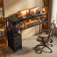 HOMCOM 147cm Gaming Desk with Charging Station and Monitor Stand, Computer Table for Home Office with RGB Lights, Black(m-9)