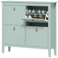 HOMCOM Sapateiro Estreito com 4 Compartimentos e Puxadores de Couro PU para Corredor e Hall 105x24x95,5 cm Verde Claro(m-12)