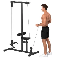 HOMCOM Máquina de Musculação Estação de Treinamento com Poleia e Assento Ajustável em Altura para Treinamento em Casa Academia Escritório Carga Máxima 100kg 107x120x190cm Preto(m-1)