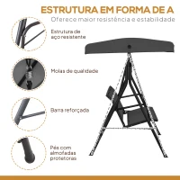 Outsunny Baloiço de Jardim Exterior de 3 Lugares com Toldo Reclinável Assento Respirável e Estrutura de Aço 175x118x159 cm Preto(m-4)