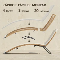 Outsunny Espreguiçadeira de Jardim Exterior de Vime em Forma de S com Almofada, Assento Respirável e Estrutura de Aço para Pátio Creme(m-8)