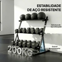 SPORTNOW Suporte para Halteres de 3 Níveis Estante de Pesos de Aço com Barras Ajustáveis para Ginásio Casa Capacidade 200 kg(m-6)