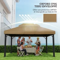 Outsunny Toile de rechange pour pavillon toile de tonnelle 4 x 3 m, double toit avec trous de drainage, polyester 370 g/m², beige(m-6)