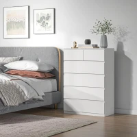 HOMCOM Commode 6 tiroirs meuble de rangement sans poignées design minimaliste 80 x 39 x 115 cm blanc(m-10)